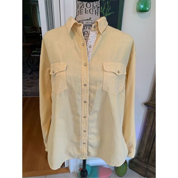 Natural Reflections 100% Cotton Yellow Corduroy Pearl button shirt - Picture 1 of 7